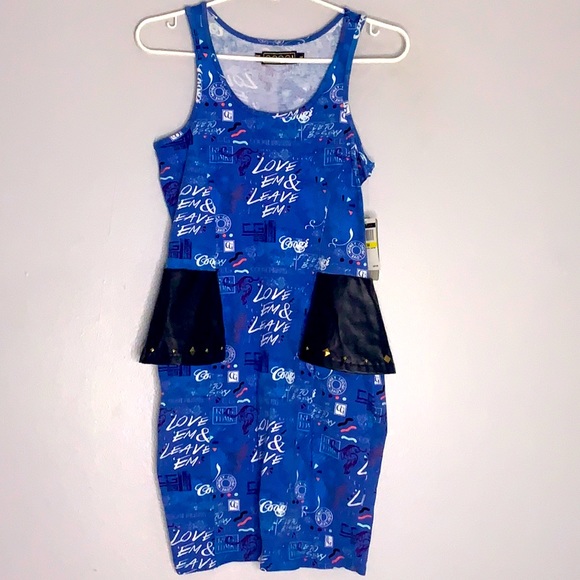 COOGI Dresses & Skirts - NWT COOGI Women's Blue Dress Leather Love 'em Leave 'em Medium Peplum NEW